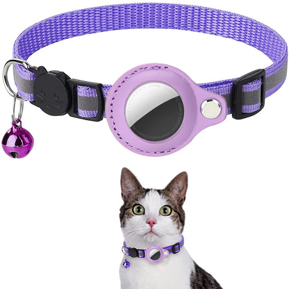 Cat Airtag Holder Collar Breakaway Reflective Strips Adjustable Kitten Collar Waterproof Cat Bell Collar Pet Air Tag Case