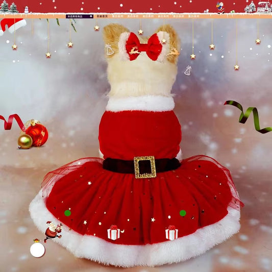 Christmas Pet Dress for Small Middle Dogs Kitten Skirt Puppy Fleece Dress Xmas Clothes Pet Supplies Dog Costume