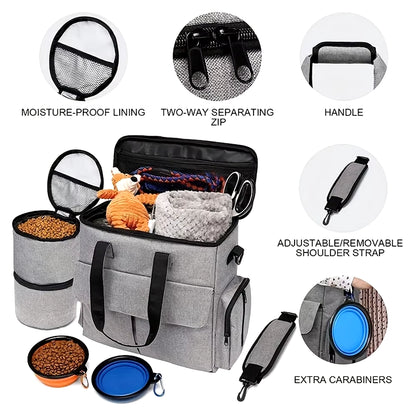 Dog Travel Bag Multi-Function Pet Organizer Backpack Cat Dogs Outdoor Camping Food Storage Bag 6 Set Travel Dog Backpack