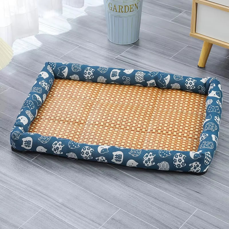 Pet Beds Sleeping Mat Dog Beds Rattan Woven Cat Sofa Bed Pet Cooling Mat for Cats Small Medium Dogs Beds Kitten Puppy Cushion