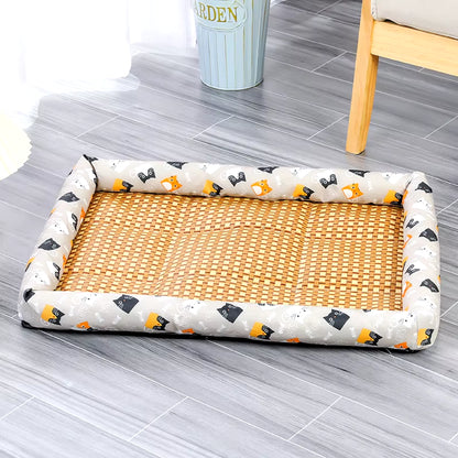 Pet Beds Sleeping Mat Dog Beds Rattan Woven Cat Sofa Bed Pet Cooling Mat for Cats Small Medium Dogs Beds Kitten Puppy Cushion